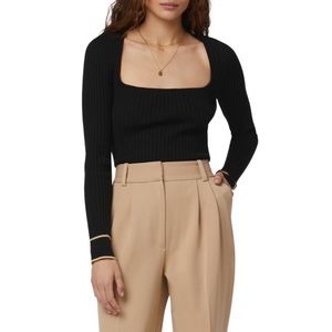 RIB square Neck Long Sleeve Black sweater